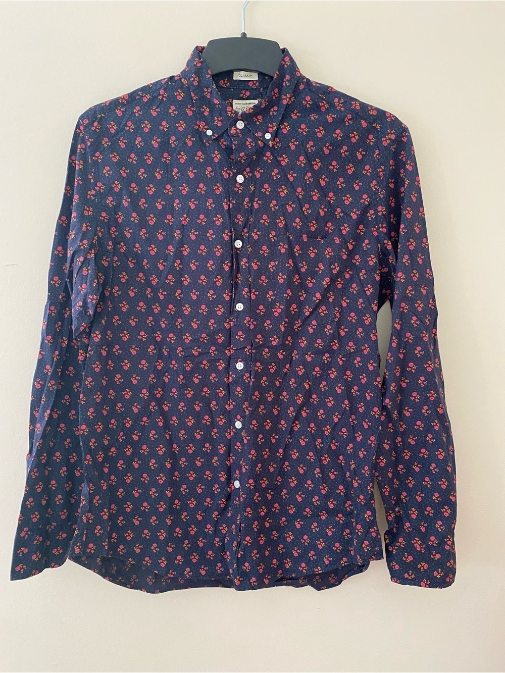 J. Crew Stretch Cotton Navy and red ditsy floral Button-Down Shirt unisex